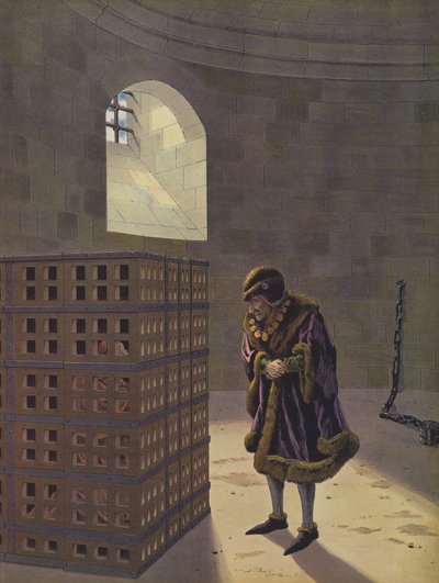 Ludwig XI. beobachtet Kardinal Balue, der in einem Eisenkäfig in den Verliesen des Château d